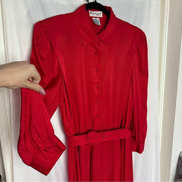 3/$20💥Vintage Appleseed’s Petite Red Front Button Down Belted Aline Retro Dress - Picture 13 of 17